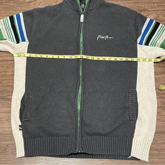 Vintage Phat Farm Men’s Zip Up Long Sleeve Sweater Cream Gray Green Blue Size XL - Picture 5 of 12